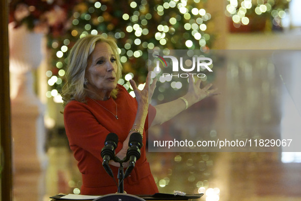 The First Lady Jill Biden delivers remarks to offer her holiday message to the nation and thanks the volunteers from across the country who...