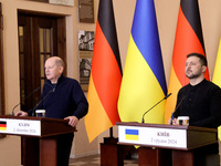 In Kyiv, Ukraine, on December 2, 2024, President of Ukraine Volodymyr Zelenskyy and Federal Chancellor of Germany Olaf Scholz hold a joint b...