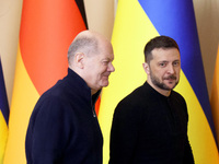 In Kyiv, Ukraine, on December 2, 2024, President of Ukraine Volodymyr Zelenskyy and Federal Chancellor of Germany Olaf Scholz hold a joint b...