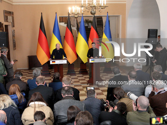 In Kyiv, Ukraine, on December 2, 2024, President of Ukraine Volodymyr Zelenskyy and Federal Chancellor of Germany Olaf Scholz hold a joint b...