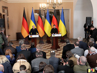 In Kyiv, Ukraine, on December 2, 2024, President of Ukraine Volodymyr Zelenskyy and Federal Chancellor of Germany Olaf Scholz hold a joint b...