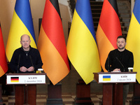 In Kyiv, Ukraine, on December 2, 2024, President of Ukraine Volodymyr Zelenskyy and Federal Chancellor of Germany Olaf Scholz hold a joint b...