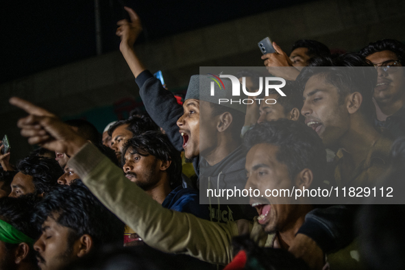 Leaders and activists from various student organizations stage a demonstration in the Dhaka University area in Dhaka, Bangladesh, on Decembe...