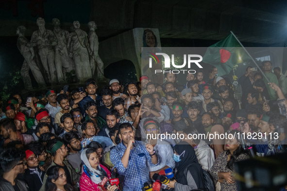 Leaders and activists from various student organizations stage a demonstration in the Dhaka University area in Dhaka, Bangladesh, on Decembe...