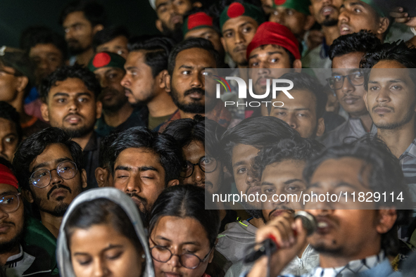 Leaders and activists from various student organizations stage a demonstration in the Dhaka University area in Dhaka, Bangladesh, on Decembe...