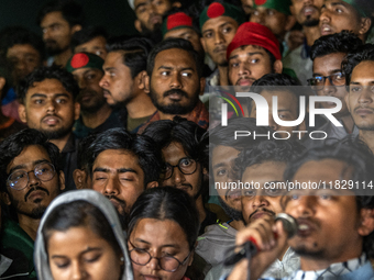 Leaders and activists from various student organizations stage a demonstration in the Dhaka University area in Dhaka, Bangladesh, on Decembe...