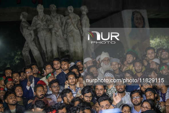 Leaders and activists from various student organizations stage a demonstration in the Dhaka University area in Dhaka, Bangladesh, on Decembe...