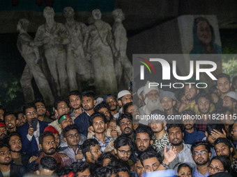 Leaders and activists from various student organizations stage a demonstration in the Dhaka University area in Dhaka, Bangladesh, on Decembe...