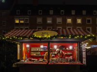 In Nuremberg, Bavaria, Germany, on December 1, 2024, the Palestine stand displays ceramic items from Nablus at the adjacent market of the Nu...