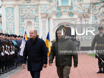 In Kyiv, Ukraine, on December 2, 2024, Federal Chancellor of Germany Olaf Scholz and President of Ukraine Volodymyr Zelenskyy (L to R) walk...