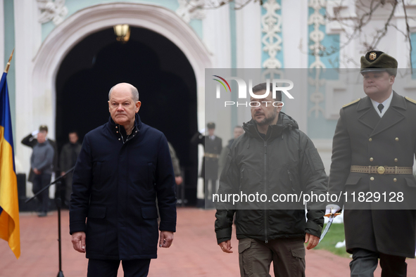 In Kyiv, Ukraine, on December 2, 2024, Federal Chancellor of Germany Olaf Scholz and President of Ukraine Volodymyr Zelenskyy (L to R) walk...