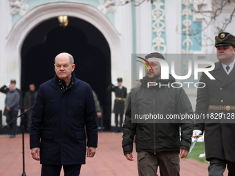 In Kyiv, Ukraine, on December 2, 2024, Federal Chancellor of Germany Olaf Scholz and President of Ukraine Volodymyr Zelenskyy (L to R) walk...