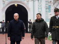 In Kyiv, Ukraine, on December 2, 2024, Federal Chancellor of Germany Olaf Scholz and President of Ukraine Volodymyr Zelenskyy (L to R) walk...