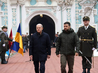 In Kyiv, Ukraine, on December 2, 2024, Federal Chancellor of Germany Olaf Scholz and President of Ukraine Volodymyr Zelenskyy (L to R) walk...