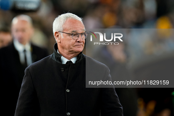 Claudio Ranieri head coach of AS Roma looks on during the Serie A Enilive match between AS Roma and Atalanta BC at Stadio Olimpico on Decemb...