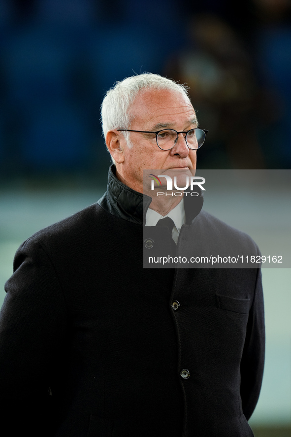 Claudio Ranieri head coach of AS Roma looks on during the Serie A Enilive match between AS Roma and Atalanta BC at Stadio Olimpico on Decemb...