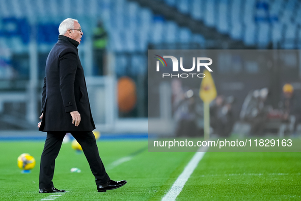 Claudio Ranieri head coach of AS Roma looks on during the Serie A Enilive match between AS Roma and Atalanta BC at Stadio Olimpico on Decemb...