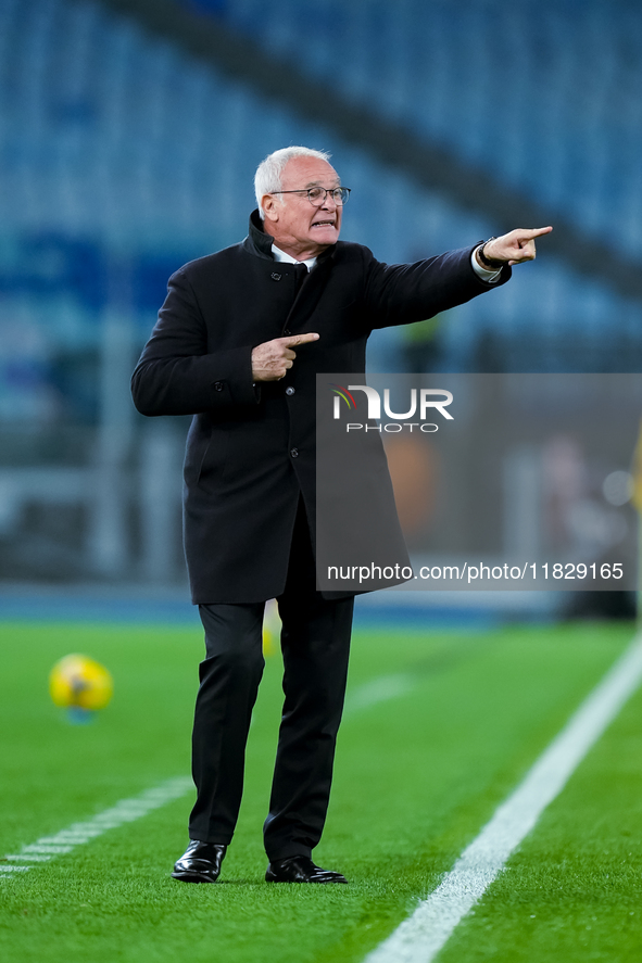 Claudio Ranieri head coach of AS Roma gestures during the Serie A Enilive match between AS Roma and Atalanta BC at Stadio Olimpico on Decemb...