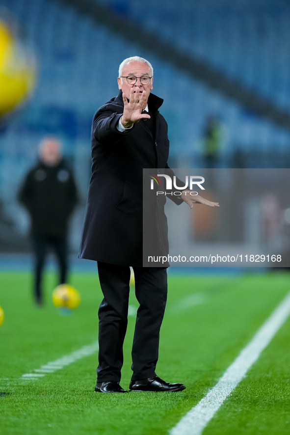 Claudio Ranieri head coach of AS Roma gestures during the Serie A Enilive match between AS Roma and Atalanta BC at Stadio Olimpico on Decemb...