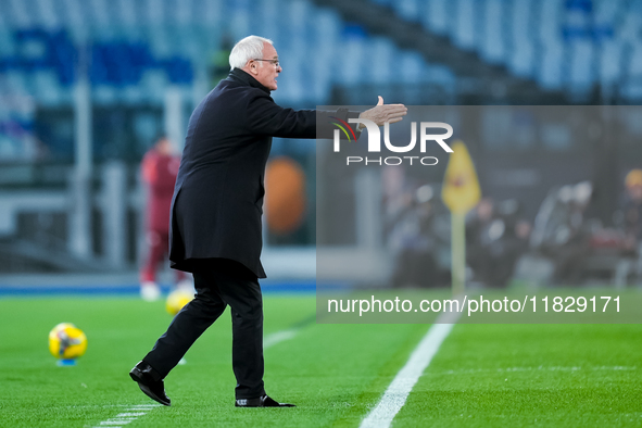 Claudio Ranieri head coach of AS Roma gestures during the Serie A Enilive match between AS Roma and Atalanta BC at Stadio Olimpico on Decemb...