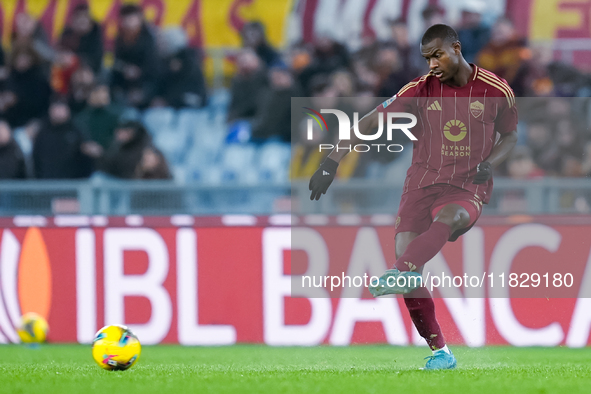 Evan Ndicka of AS Roma during the Serie A Enilive match between AS Roma and Atalanta BC at Stadio Olimpico on December 02, 2024 in Rome, Ita...