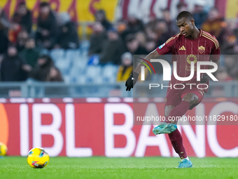 Evan Ndicka of AS Roma during the Serie A Enilive match between AS Roma and Atalanta BC at Stadio Olimpico on December 02, 2024 in Rome, Ita...