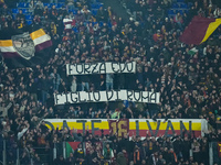 AS Roma supporters show a banner in support of Edoardo Bove of ACF Fiorentina during the Serie A Enilive match between AS Roma and Atalanta...