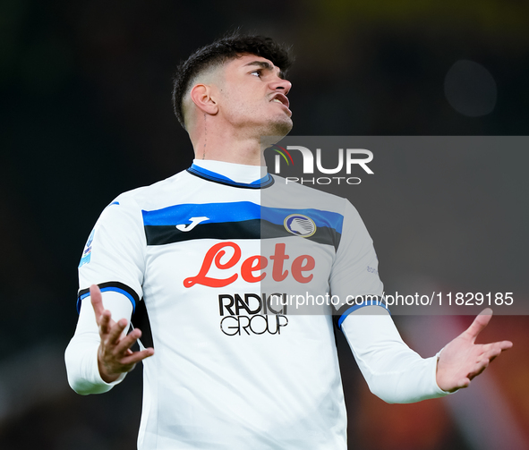 Raoul Bellanova of Atalanta BC looks dejected during the Serie A Enilive match between AS Roma and Atalanta BC at Stadio Olimpico on Decembe...