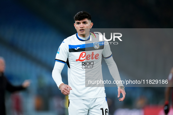 Raoul Bellanova of Atalanta BC looks on during the Serie A Enilive match between AS Roma and Atalanta BC at Stadio Olimpico on December 02,...