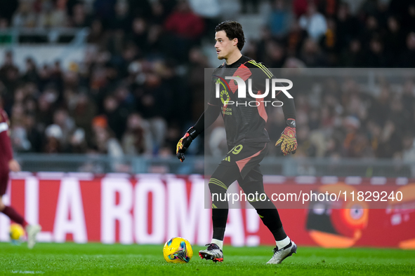 Mile Svilar of AS Roma during the Serie A Enilive match between AS Roma and Atalanta BC at Stadio Olimpico on December 02, 2024 in Rome, Ita...