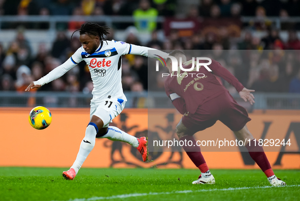 Ademola Lookman of Atalanta BC scores first goal disallowed by referee during the Serie A Enilive match between AS Roma and Atalanta BC at S...