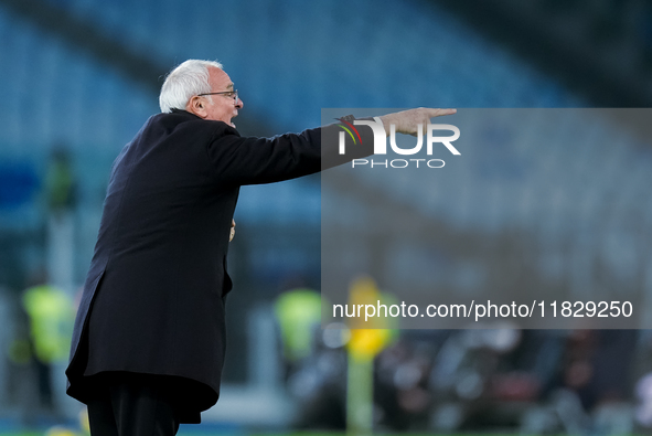 Claudio Ranieri head coach of AS Roma gestures during the Serie A Enilive match between AS Roma and Atalanta BC at Stadio Olimpico on Decemb...