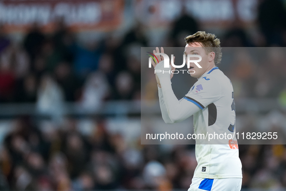 Mateo Retegui of Atalanta BC gestures during the Serie A Enilive match between AS Roma and Atalanta BC at Stadio Olimpico on December 02, 20...