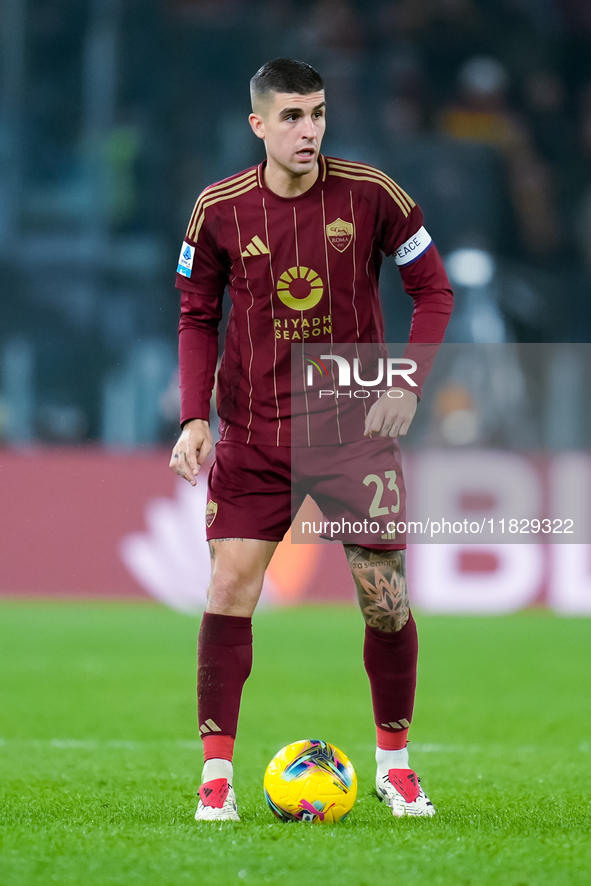 Gianluca Mancini of AS Roma during the Serie A Enilive match between AS Roma and Atalanta BC at Stadio Olimpico on December 02, 2024 in Rome...