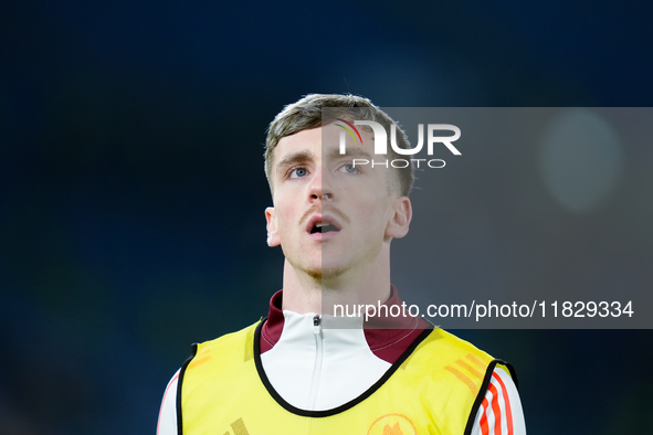 Alexis Saelemaekers of AS Roma looks on during the Serie A Enilive match between AS Roma and Atalanta BC at Stadio Olimpico on December 02,...