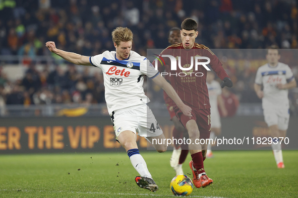 Atalanta's Marco Brescianini participates in the Serie A soccer match between AS Roma and Atalanta BC at Stadio Olimpico in Rome, Italy, on...