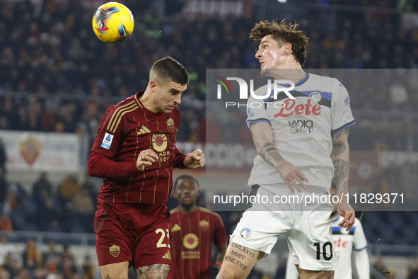 Atalanta's Nicolo Zaniolo scores their second goal during the Serie A soccer match between AS Roma and Atalanta BC at Stadio Olimpico in Rom...