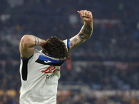 Atalanta's Nicolo Zaniolo celebrates after scoring their second goal during the Serie A soccer match between AS Roma and Atalanta BC at Stad...