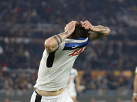 Atalanta's Nicolo Zaniolo celebrates after scoring their second goal during the Serie A soccer match between AS Roma and Atalanta BC at Stad...