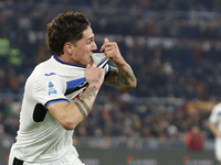 Atalanta's Nicolo Zaniolo celebrates after scoring their second goal during the Serie A soccer match between AS Roma and Atalanta BC at Stad...