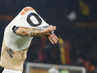 Atalanta's Nicolo Zaniolo celebrates after scoring their second goal during the Serie A soccer match between AS Roma and Atalanta BC at Stad...