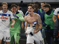 Atalanta's Nicolo Zaniolo celebrates after scoring their second goal during the Serie A soccer match between AS Roma and Atalanta BC at Stad...