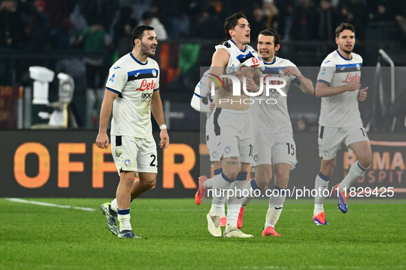 Nicolo Zaniolo of Atalanta B.C. celebrates after scoring the goal to make it 0-2 during the 14th day of the Serie A Championship between A.S...