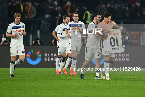 Nicolo Zaniolo of Atalanta B.C. celebrates after scoring the goal to make it 0-2 during the 14th day of the Serie A Championship between A.S...