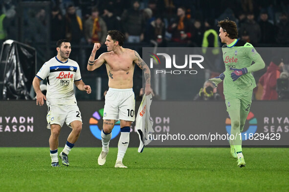 Nicolo Zaniolo of Atalanta B.C. celebrates after scoring the goal to make it 0-2 during the 14th day of the Serie A Championship between A.S...