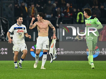 Nicolo Zaniolo of Atalanta B.C. celebrates after scoring the goal to make it 0-2 during the 14th day of the Serie A Championship between A.S...