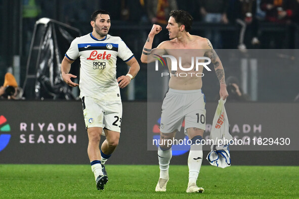 Nicolo Zaniolo of Atalanta B.C. celebrates after scoring the goal to make it 0-2 during the 14th day of the Serie A Championship between A.S...