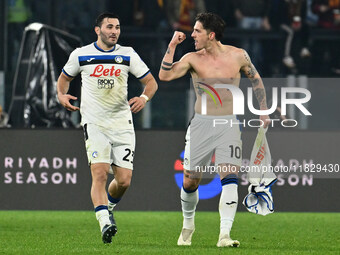 Nicolo Zaniolo of Atalanta B.C. celebrates after scoring the goal to make it 0-2 during the 14th day of the Serie A Championship between A.S...