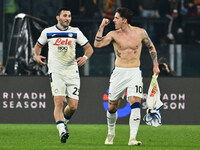 Nicolo Zaniolo of Atalanta B.C. celebrates after scoring the goal to make it 0-2 during the 14th day of the Serie A Championship between A.S...