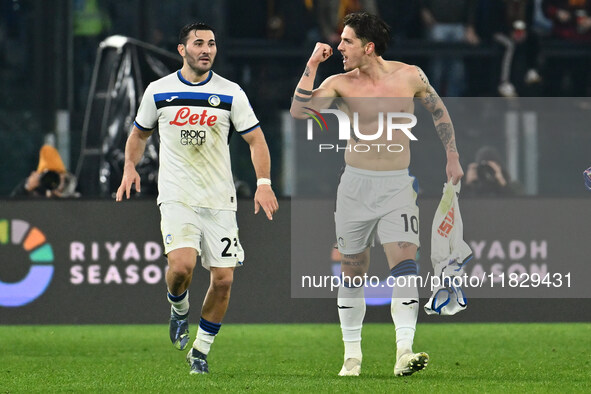 Nicolo Zaniolo of Atalanta B.C. celebrates after scoring the goal to make it 0-2 during the 14th day of the Serie A Championship between A.S...